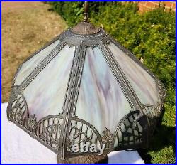 Antique Working Art Nouveau Slag Glass Table Lamp USA