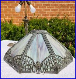 Antique Working Art Nouveau Slag Glass Table Lamp USA