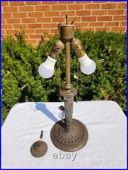 Antique Working Art Nouveau Slag Glass Table Lamp USA