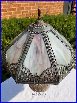 Antique Working Art Nouveau Slag Glass Table Lamp USA