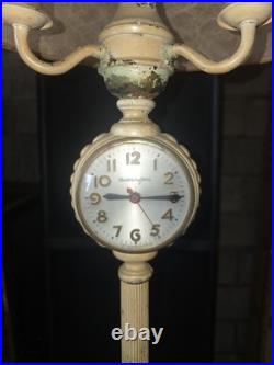 Antique Yellow Slag Glass Floor Lamp With Intergrated Mastercrafters Clock