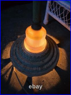 Antique Yellow Slag Glass Floor Lamp With Intergrated Mastercrafters Clock