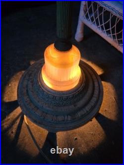 Antique Yellow Slag Glass Floor Lamp With Intergrated Mastercrafters Clock