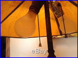 Antique amber slag stained glass 26 cast iron heavy table lamp Art Deco