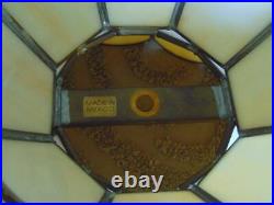 Antique art nouveau spelter metal HAND PAINTED LAMP & SLAG GLASS SHADE 26 1/2