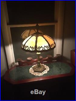 Antique bronze Slag Lamp stained glass Tiffany style 1900-1920