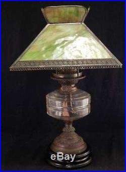 Antique c1890 Green 8 panel Slag Glass OilKerosene LampNever ConvertedVGC