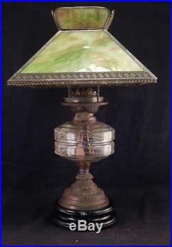 Antique c1890 Green 8 panel Slag Glass OilKerosene LampNever ConvertedVGC