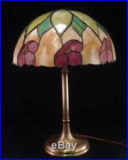 Antique c1910 Leaded & StainedSlag Glass Table LampPoppy FlowerHandel Era