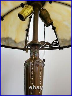 Antique c. 1910 Art Nouveau Original Finish Slag Glass Lamp