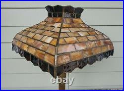 Antique early Arts and Crafts Mission Table Lamp Slag Glass Prairie tall