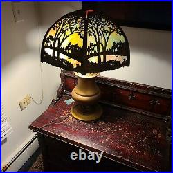 Antique miller scene slag glass lamp