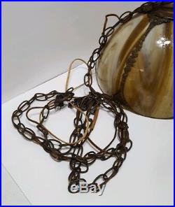 Antique original Slag Stained Glass Hanging Lamp. Art nouveau design