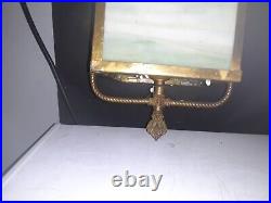 Antique ornate Brass Ormolu green Slag Glass Gas style Pendant Light Chandelier Antique ornate Brass Ormolu green Slag Glass Gas style Pendant Light Chandelier