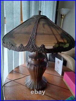 Antique reverse painted Big slag glass lamp by Kiss Brothers lamp Co. Palm trees