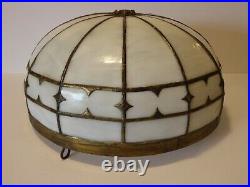 Antique slag glass brass semi flush ceiling light fixture shade