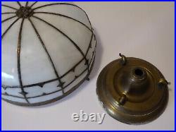 Antique slag glass brass semi flush ceiling light fixture shade