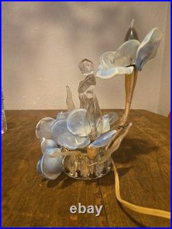 Antique slag glass flower table, lamp cavalier glass