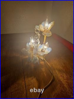Antique slag glass flower table, lamp cavalier glass