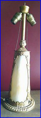 Antique slag glass lamp with lighted base