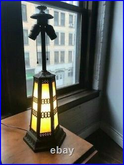 Antique slag glass table lamp lighted base (Circa 1920's)