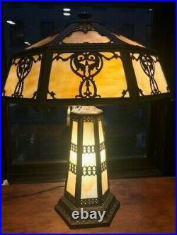 Antique slag glass table lamp lighted base (Circa 1920's)