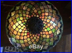 Antique vintage arts crafts mission leaded slag glass Bradley hubbard era lamp