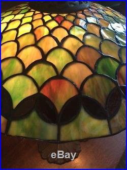 Antique vintage arts crafts mission leaded slag glass Bradley hubbard era lamp