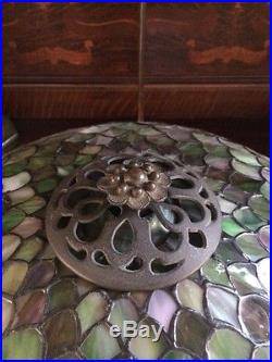Antique vintage arts crafts mission leaded slag glass Bradley hubbard era lamp