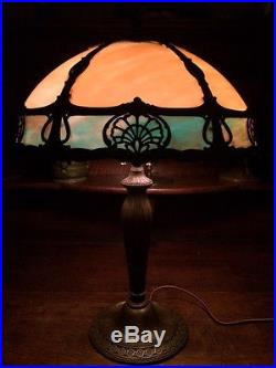 Antique vintage slag glass arts crafts mission handel bradley hubbard era lamp