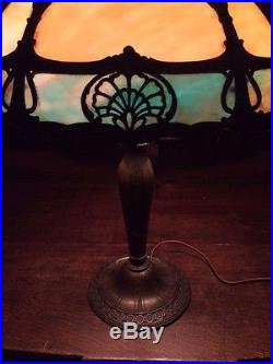 Antique vintage slag glass arts crafts mission handel bradley hubbard era lamp