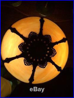 Antique vintage slag glass arts crafts mission handel bradley hubbard era lamp