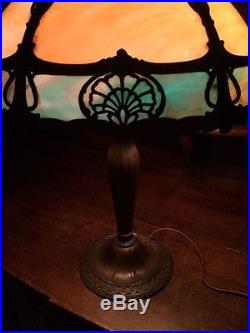 Antique vintage slag glass arts crafts mission handel bradley hubbard era lamp