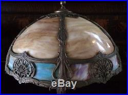 Antique vintage slag glass arts crafts mission handel bradley hubbard era lamp