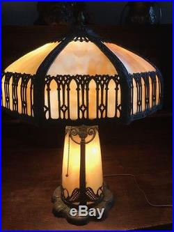 Antique vintage slag glass arts crafts victorian handel bradley hubbard era lamp