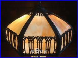 Antique vintage slag glass arts crafts victorian handel bradley hubbard era lamp