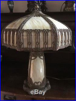 Antique vintage slag glass arts crafts victorian handel bradley hubbard era lamp