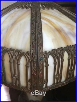 Antique vintage slag glass arts crafts victorian handel bradley hubbard era lamp