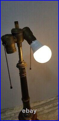 Antique vintage style Lamp Base Only 4 Leaded Slag Stained Glass metal alabaster