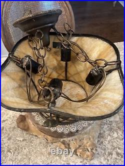 Antique vtg broken slag Glass chandelier lamp Victorian Metal Old