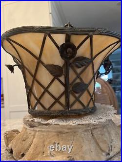 Antique vtg broken slag Glass chandelier lamp Victorian Metal Old