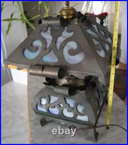 Antique wrought iron slag glass lamp (for parts or repair)