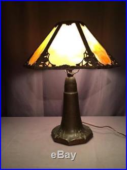 Antq Art Nouveau Pittsburgh Miller Slag Glass Lamp With Original Pottery Base