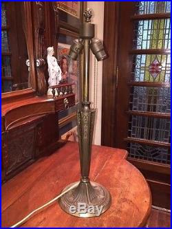 Antque Art Nouveau Bent Green Slag Glass Table Lamp