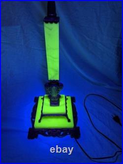 Art Deco Akro Agate Houze Uranium Slag Glass & Cast Iron Brass Bridge Floor Lamp