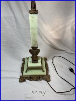 Art Deco Akro Agate Houze Uranium Slag Glass & Cast Iron Brass Bridge Floor Lamp