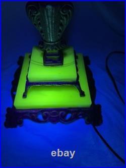 Art Deco Akro Agate Houze Uranium Slag Glass & Cast Iron Brass Bridge Floor Lamp Art Deco Akro Agate Houze Uranium Slag Glass & Cast Iron Brass Bridge Floor Lamp