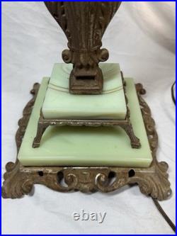 Art Deco Akro Agate Houze Uranium Slag Glass & Cast Iron Brass Bridge Floor Lamp Art Deco Akro Agate Houze Uranium Slag Glass & Cast Iron Brass Bridge Floor Lamp