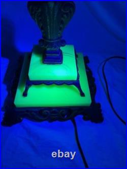 Art Deco Akro Agate Houze Uranium Slag Glass & Cast Iron Brass Bridge Floor Lamp Art Deco Akro Agate Houze Uranium Slag Glass & Cast Iron Brass Bridge Floor Lamp