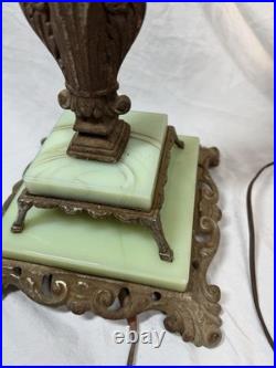 Art Deco Akro Agate Houze Uranium Slag Glass & Cast Iron Brass Bridge Floor Lamp Art Deco Akro Agate Houze Uranium Slag Glass & Cast Iron Brass Bridge Floor Lamp